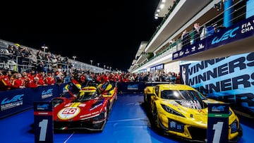 50 FUOCO Antonio (ita), MOLINA Miguel (spa), NIELSEN Nicklas (dnk), Ferrari AF Corse, Ferrari 499P #50, Hypercar, 33 EDGAR Jonny (gbr), JUNCADELLA Dani (spa), KEATING Ben (usa), TF Sport, Chevrolet Corvette Z06 GT3.R #33, LM GT3, parc fermé during the Qatar 1812 KM, 1st round of the 2025 FIA World Endurance Championship, from February 25 to 28, 2025 on the Losail International Circuit in Lusail, Qatar - Photo Julien Delfosse / DPPI