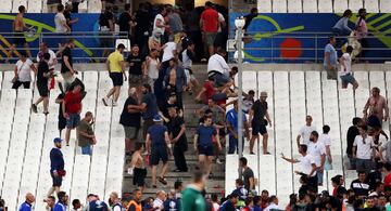 Enfrentamiento entre los ultras rusos e ingleses en el partido que enfrent¨® a ambas selecciones en Marsella durante la Eurocopa 2016.