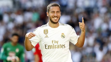 Hazard, al marcar su primer gol con el Real Madrid.