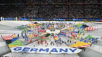 Espectáculo audiovisual en el evento que abre la competición europea en el Alliance Arena en Munich.