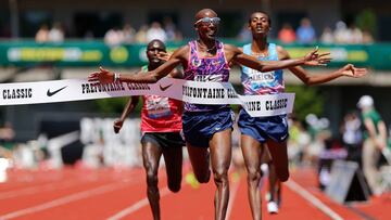 Mo Farah venciendo en la Diamond League de Eugene. 