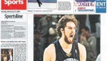 <b>TRIUNFO.</b> Gasol, portada del USA Today, el diario más vendido en EE UU.