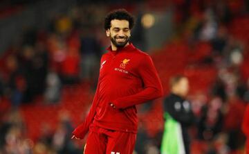 Liverpool's Mohamed Salah warms up