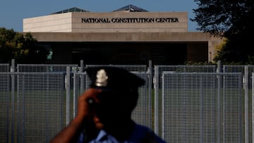 The National Constitution Center is pictured ahead of the debate between Donald Trump and Democratic presidential nominee and U.S. Vice President Kamala Harris, in Philadelphia, Pennsylvania, U.S., September 10, 2024. REUTERS/Evelyn Hockstein