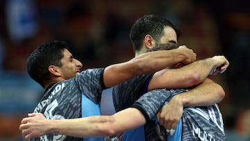 IHF Handball World Championship - Main Round - Qatar v Argentina - Spodek, Katowice, Poland - January 23, 2023 Argentina's Francisco Andres Lombardi celebrates with teammates after winning the match REUTERS/Kacper Pempel