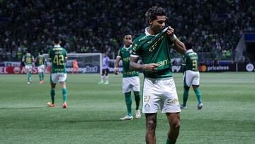 SAO PAULO, BRAZIL - MAY 15: Richard Rios of Palmeiras celebrates after scoring the first goal of his team during a Group F match between Palmeiras and Independiente del Valle as part of Copa CONMEBOL Libertadores 2024 at Allianz Parque on May 15, 2024 in Sao Paulo, Brazil. (Photo by Alexandre Schneider/Getty Images)