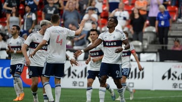 Jul 12, 2023; Vancouver, British Columbia, CAN;  Vancouver Whitecaps FC forward Sergio Cordova (9) celebrates his goal against the Austin FC during the second half at BC Place. Mandatory Credit: Anne-Marie Sorvin-USA TODAY Sports