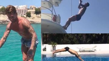 Sergio Ramos cumple con su tradici&oacute;n veraniega, el salto mortal.