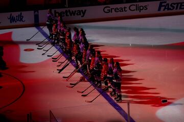 The anthems are played prior to the 3-on-3 Showcase during 2024 NHL All-Star Thursday at Scotiabank Arena on February 01, 2024