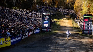Jackson Goldstone performs during the race at UCI Mountain Bike World Cup 2025 - Mont-Saint-Anne, Canada on October 11, 2025