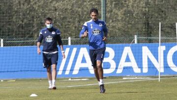 Celso Borges, durante un entrenamiento del Deportivo en Abegondo.