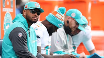 SEATTLE, WASHINGTON - SEPTEMBER 22: Tua Tagovailoa #1 of the Miami Dolphins looks on during the fourth quarter against the Seattle Seahawks at Lumen Field on September 22, 2024 in Seattle, Washington. Steph Chambers/Getty Images/AFP (Photo by Steph Chambers / GETTY IMAGES NORTH AMERICA / Getty Images via AFP)