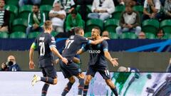 LISBON, PORTUGAL - OCTOBER 12: Alexis Sanchez of Olympique Marseille celebrates after scoring his team's second goal with teammates during the UEFA Champions League group D match between Sporting CP and Olympique Marseille at Estadio Jose Alvalade on October 12, 2022 in Lisbon, Portugal. (Photo by Joao Rico/DeFodi Images via Getty Images)