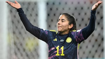 Melbourne (Australia), 08/08/2023.- Catalina Usme of Colombia reacts during the FIFA Women's World Cup 2023 Round of 16 soccer match between Colombia and Jamaica at Melbourne'Äôs Rectangular Stadium in Melbourne, Australia, 08 August 2023. (Mundial de Fútbol) EFE/EPA/JAMES ROSS EDITORIAL USE ONLY AUSTRALIA AND NEW ZEALAND OUT