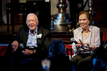 Big 75 | Former US President Jimmy Carter and his wife, former first lady Rosalynn Carter sit together during a reception to celebrate their 75th wedding anniversary in Plains, Georgia, U.S. July 10, 2021.