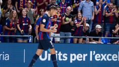 Pito, el pívot brasileño, celebra el gol en uno de los partidos de la final por el título celebrado en el Palau Blaugrana ante el Jaén.