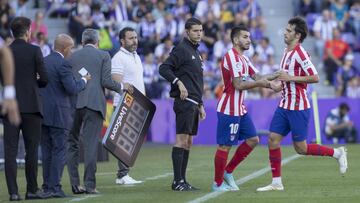 João Félix en el momento en el que fue cambiado por el Cholo en Valladolid, su séptimo cambio en ocho partidos de Liga.