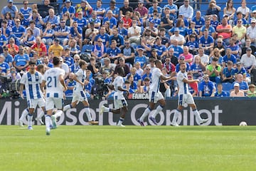 Los jugadores del Legans celebran el gol de Jorge Senz en el derbi ante el Getafe. 