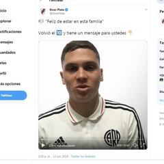 El mensaje de Quintero llena de felicidad a los hinchas de River