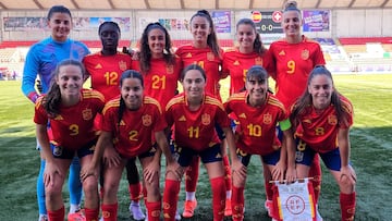 La Selección española Sub-19 posa antes de su partido ante Suiza en la Ronda 2 camino a la Eurocopa.