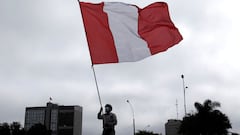 FILE PHOTO: A demonstrator waves a Peruvian flag during a protest against the government of President Pedro Castillo, in Lima, Peru October 8, 2021. REUTERS/Angela Ponce/File Photo