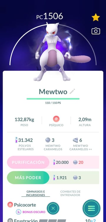 Un Mewtwo Oscuro que le arrebatamos a Giovanni tras vencerle en un combate