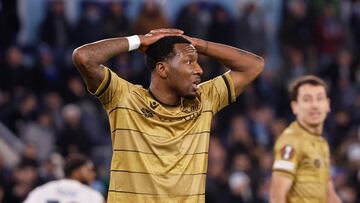 Rome (Italy), 23/01/2025.- Real Sociedad's Sheraldo Becker reacts during the UEFA Europa League soccer match between SS Lazio and Real Sociedad at the Olimpico stadium in Rome, Italy, 23 January 2025. (Italia, Roma) EFE/EPA/FABIO FRUSTACI