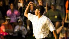 Tiger Woods celebra su incre&iacute;ble putt en The Players.