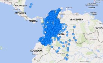 Mapa del coronavirus en Colombia.