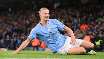 Erling Haaland, jugador del Manchester City, celebra su gol número 35 en Premier League ante el West Ham.