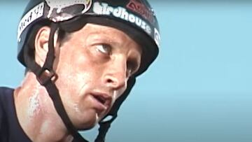 La cara de Tony Hawk antes de planchar el primer 900 de la historia en los  X Games de San Francisco, el 28 de junio de 1999. 