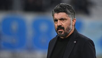 Marseillle's Italian head coach Gennaro Gattuso looks on ahead of the French L1 football match between Olympique de Marseille (OM) and AS Monaco at the Velodrome stadium in Marseille, on January 27, 2024. (Photo by Sylvain THOMAS / AFP)