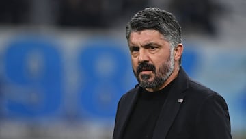 Marseillle's Italian head coach Gennaro Gattuso looks on ahead of the French L1 football match between Olympique de Marseille (OM) and AS Monaco at the Velodrome stadium in Marseille, on January 27, 2024. (Photo by Sylvain THOMAS / AFP)