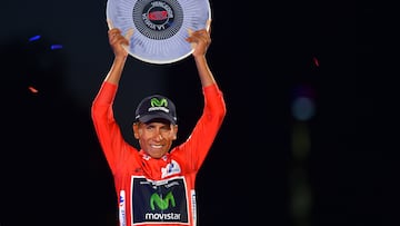 Cycling: 71st Tour of Spain 2016 / Stage 21
Podium / Nairo QUINTANA (COL) Red Leader Jersey Celebration / Trophy /
Las Rozas - Madrid (104,8km)/
La Vuelta / (Photo by Tim de Waele/Tim De Waele/Corbis via Getty Images)