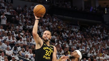 MINNEAPOLIS, MINNESOTA - MAY 06: Stephen Curry #30 of the Golden State Warriors takes a shot against Nickeil Alexander-Walker #9 of the Minnesota Timberwolves during the second quarter in Game One of the Western Conference Second Round NBA Playoffs at Target Center on May 06, 2025 in Minneapolis, Minnesota. NOTE TO : expressly acknowledges and agrees that, by ing and or using this photograph, is consenting to the and conditions of the Getty Images License Agreement. David Berding/Getty Images/AFP (Photo by David Berding / GETTY IMAGES NORTH AMERICA / Getty Images via AFP)