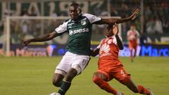 Didier Delgado durante el partido entre Deportivo Cali y Santa Fe por Liga &Aacute;guila I-2018