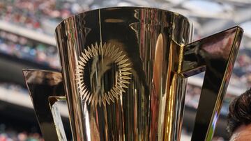 The Trophy Gold Cup during the game Panama vs Mexico (Mexican National team), corresponding Great final of the CONCACAF Gold Cup 2023, at SoFi Stadium, on July 16, 2023.
<br><br>
Trofeo de la Copa Oro durante el partido Panama vs Mexico (Seleccion Nacional Mexicana), correspondiente a la Gran Final de la Copa Oro de la CONCACAF 2023, en el SoFi Stadium, el 16 de Julio de 2023.