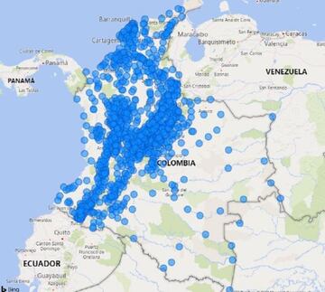 Mapa del coronavirus en Colombia.