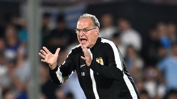 Uruguay's Argentine head coach Marcelo Bielsa gestures during the 2026 FIFA World Cup South American qualifiers football match between Uruguay and Argentina at the Centenario stadium in Montevideo, on March 21, 2025. (Photo by Eitan ABRAMOVICH / AFP)
