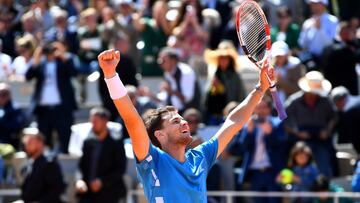 PARIS, FRANCE - JUNE 08: Dominic Thiem of Austria celebrates victory during his mens singles semi-final match against Novak Djokovic of Serbia during Day fourteen of the 2019 French Open at Roland Garros on June 08, 2019 in Paris, France. (Photo by Clive Mason/Getty Images)