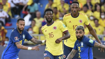 Jefferson Lerma en un partido de Colombia ante Brasil