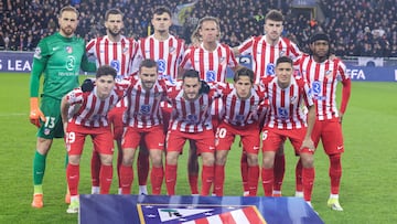 BRUGES (Belgium), 18/02/2026.- Atletico's players pose before the UEFA Champions League play-offs 1st leg match between Club Brugge KV and Atletico Madrid, in Bruges, Belgium, 18 February 2026. (Liga de Campeones, Bélgica, Brujas) EFE/EPA/OLIVIER MATTHYS