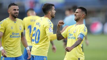 Jonathan Viera celebra el gol ante el Mirandés.