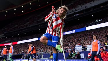 Griezmann celebra uno de los goles que le hizo al Levante.