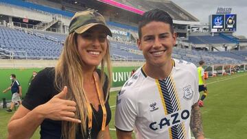 James Rodríguez le regala su camiseta a Natalia Guitler, deportista brasileña. En la Florida Cup, el futbolista compartió con la jugadora de futvoley.