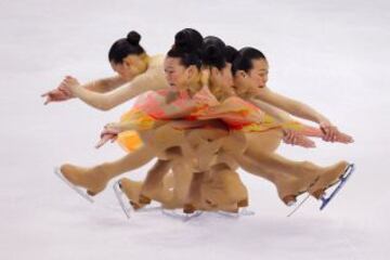 Imagen de múltiple exposición de la patinadora Vanessa Lam durante los Campeonatos de Patinaje Artístico de Estados Unidos en Boston.