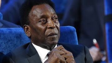 FILE - In this Dec. 1, 2017 file photo, Brazilian soccer legend Pele attends the 2018 soccer World Cup draw in the Kremlin in Moscow. On his social media accounts, Pele said on Monday, Sept. 6, 2021 that an apparent tumor on the right side of his colon had been removed in an operation. (AP Photo/Alexander Zemlianichenko, File)