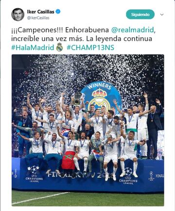 Su excompa?ero, Iker casillas ha felicitado al equipo en Twitter.