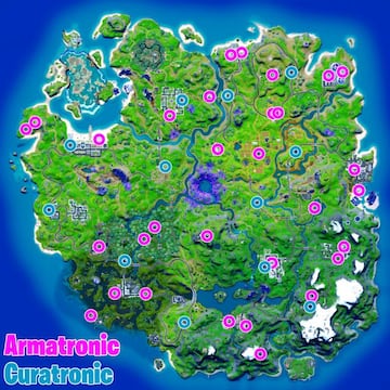 Mapa con las ubicaciones de las m&aacute;quinas expendedoras durante la Temporada 8 de Fortnite Cap&iacute;tulo 2