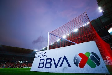 TOLUCA, MEXICO - OCTOBER 27: A detail of a Liga MX sign prior the final first leg match between Toluca and Pachuca as part of the Torneo Apertura 2022 Liga MX at Nemesio Diez Stadium on October 27, 2022 in Toluca, Mexico. (Photo by Manuel Velasquez/Getty Images)